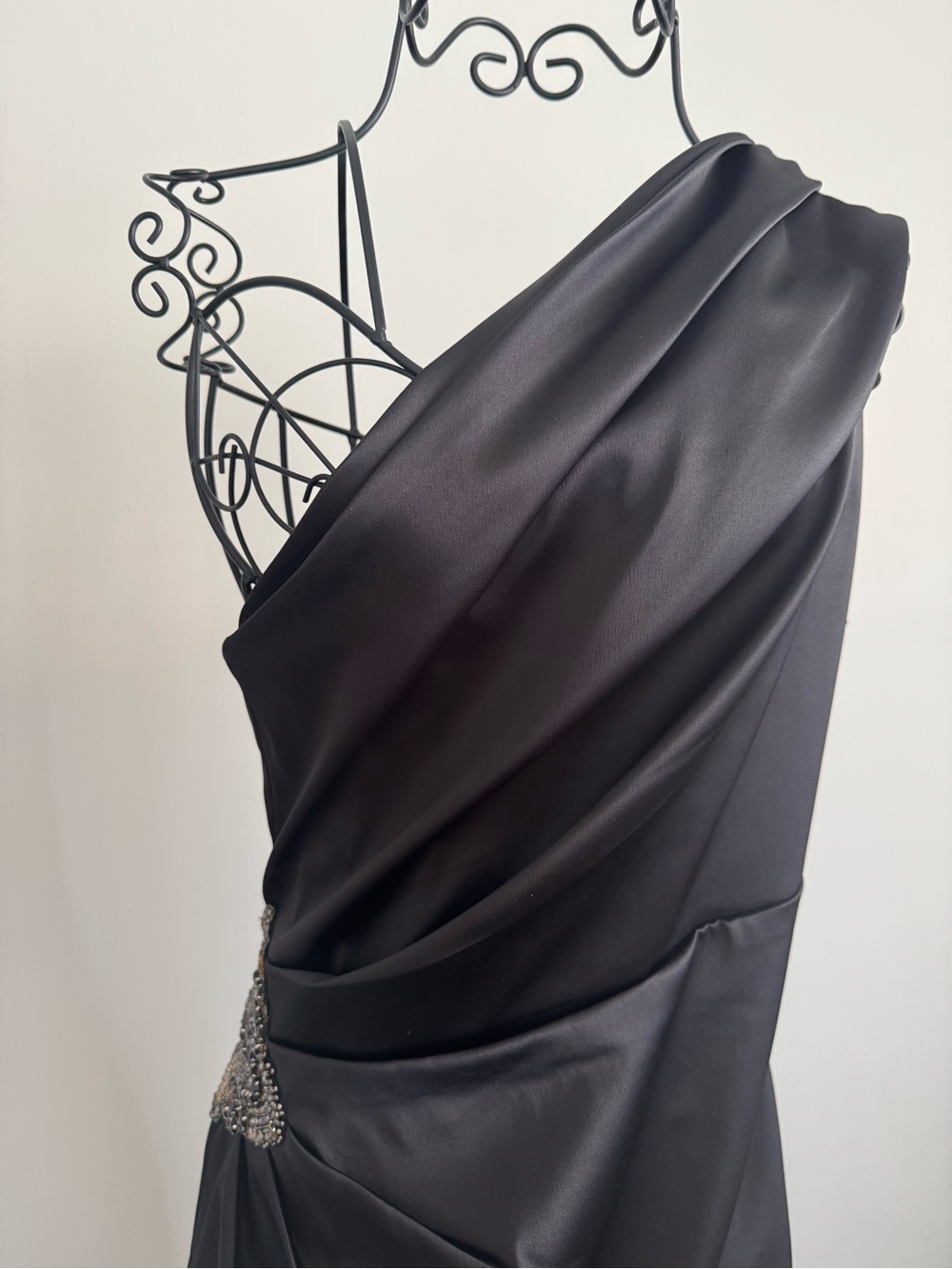 Eliza J Black One-Shoulder Satin Cocktail Dress